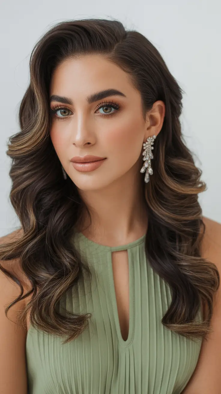 Side part hairstyle Classic Side Part With Soft Brown Waves