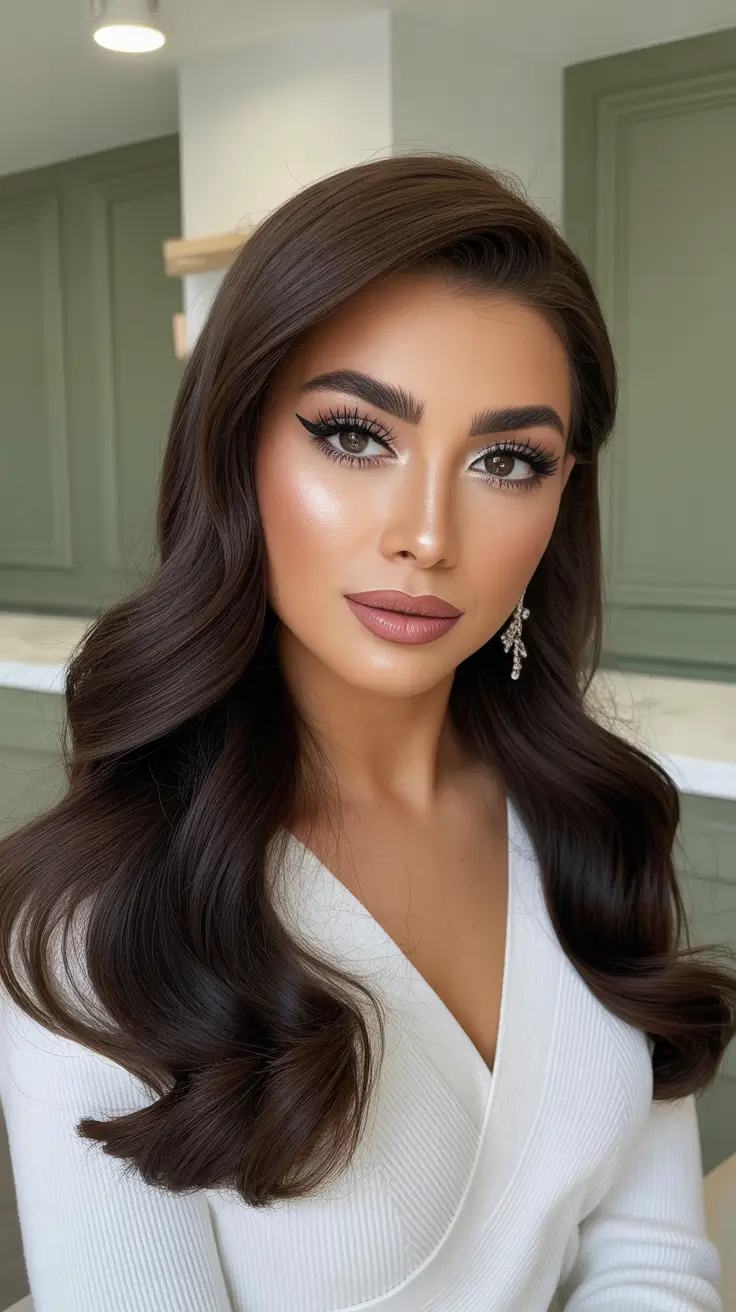 Side part hairstyle Glossy Deep Side Part With Sculpted Volume