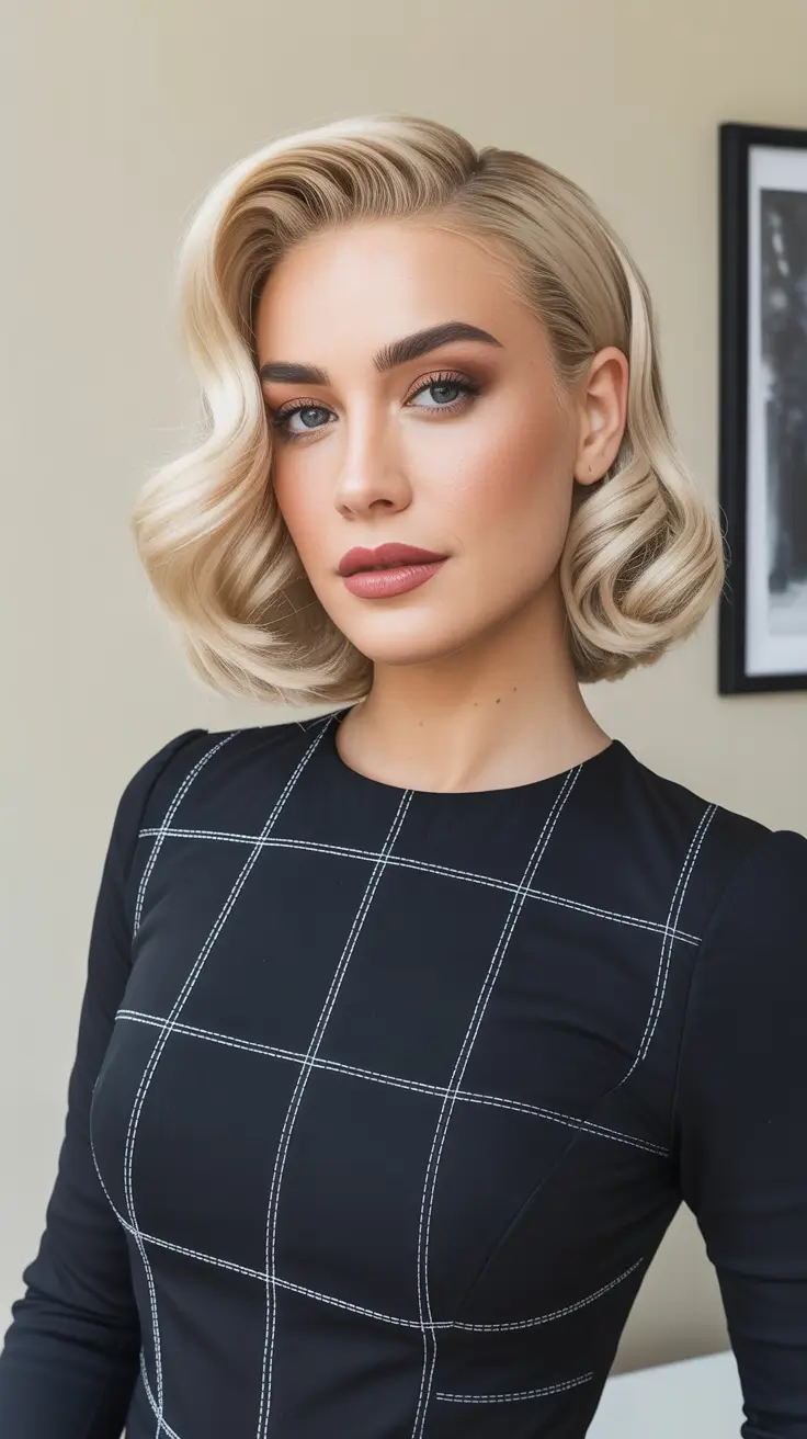 Side part hairstyle Polished Blonde Bob With Retro Side Part Volume