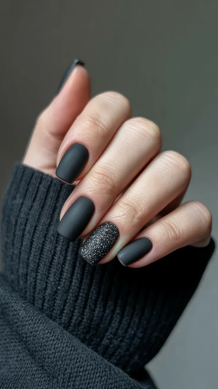 simple-nails-2026-Matte-Noir-with-Stardust-Accent