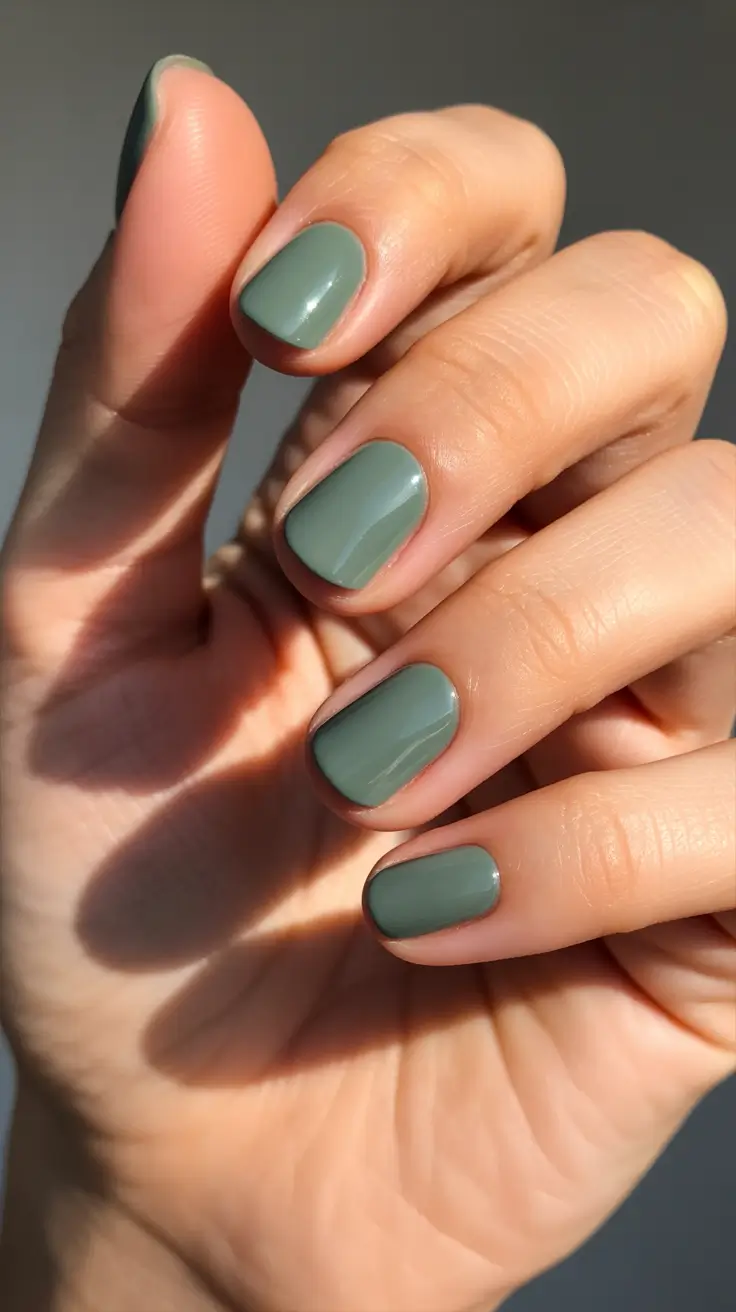 simple-nails-2026-Moss-Green-Minimal-Short