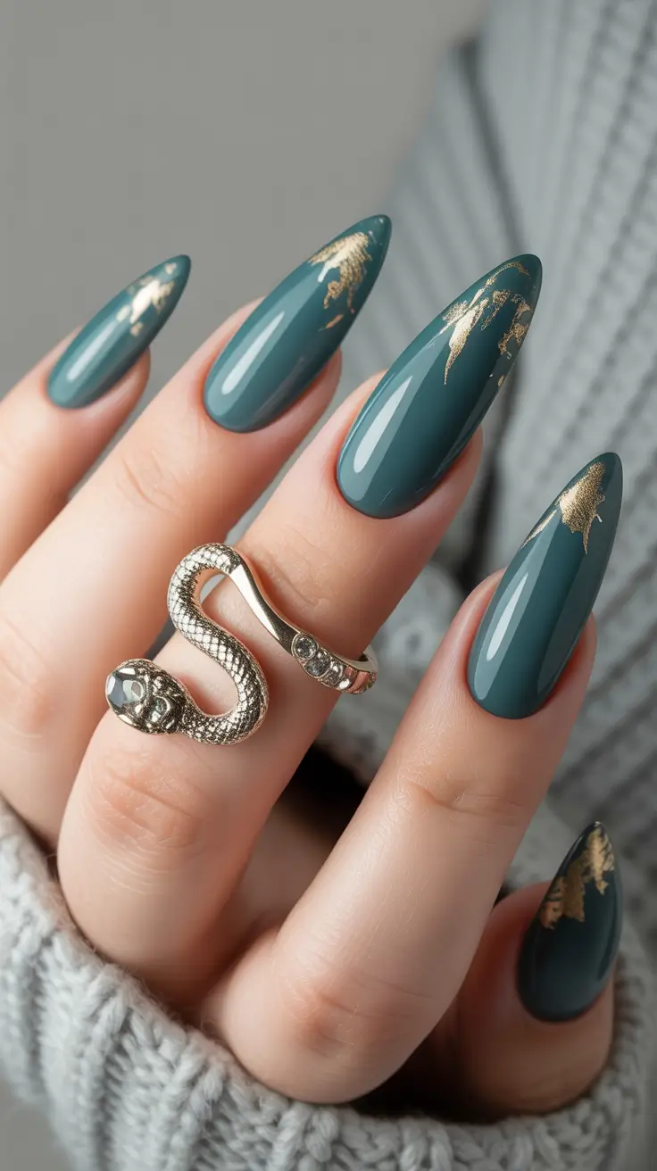 Designs Deep Teal With Gold Leaf for Luxe Edge and Texture