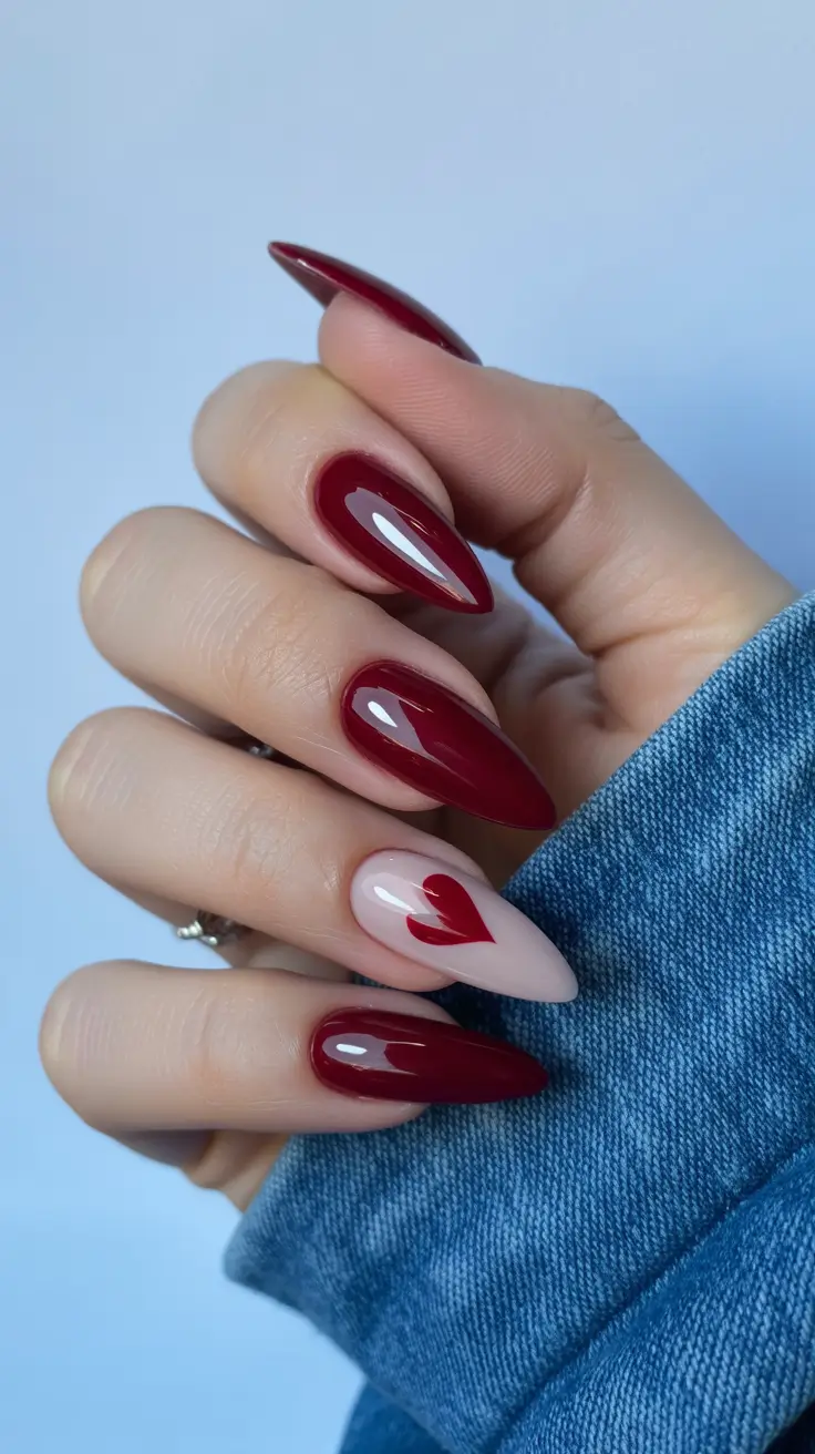 Designs Burgundy Gloss With Minimal Heart Accent for Soft Romance