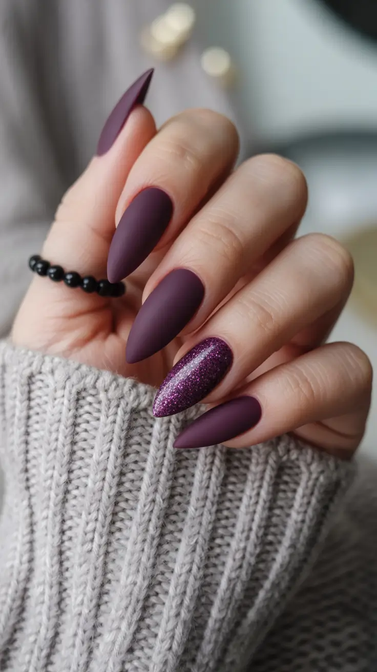 Designs Matte Plum With Sparkle Accent for Subtle Evening Drama