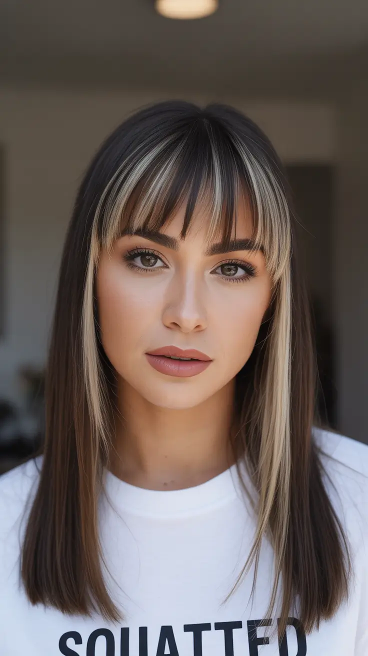 21 Straight hairstyle ideas 2026 Bold Contrast-Framed Straight Cut With Soft Bangs