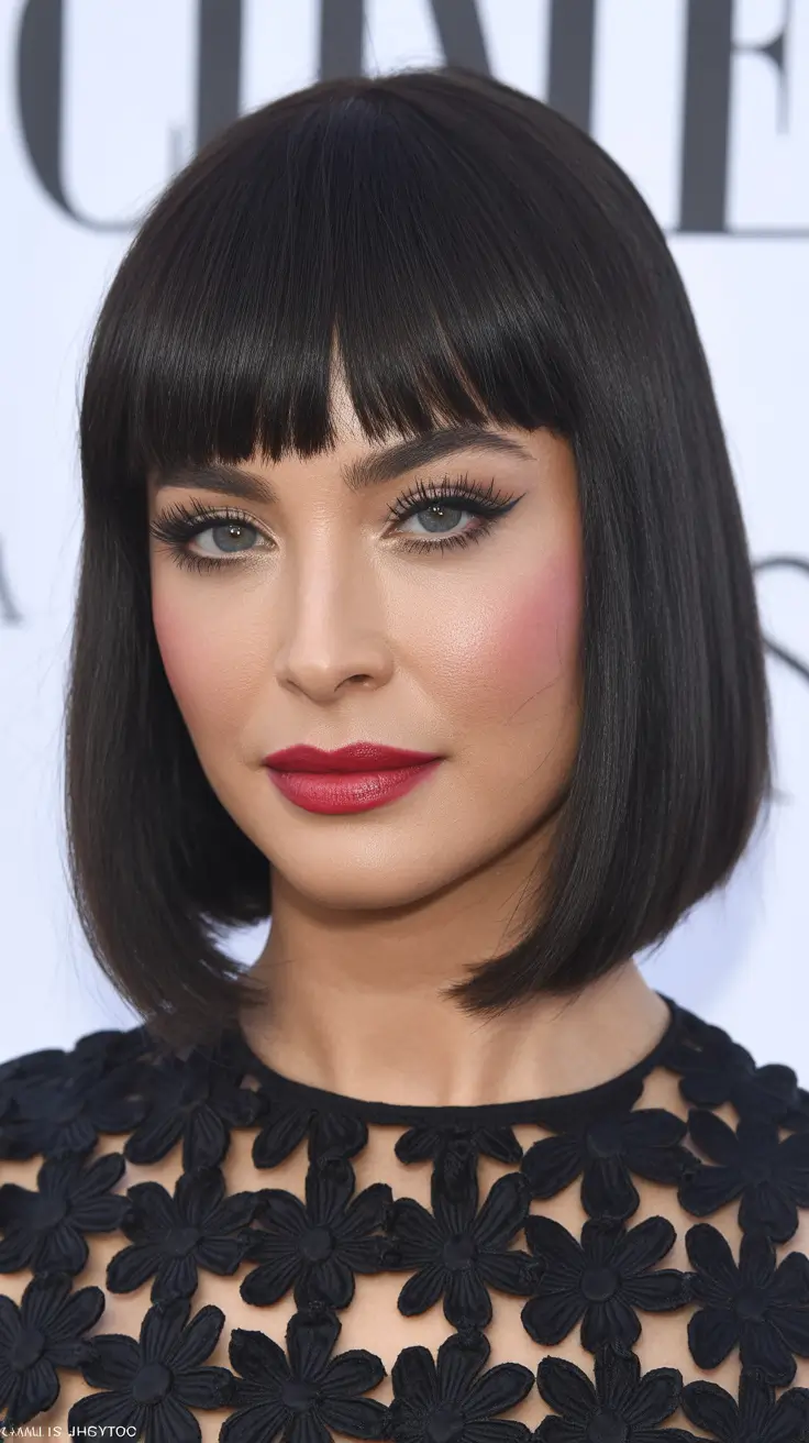21 Straight hairstyle ideas 2026 Classic Straight Bob With Full Fashion Bangs