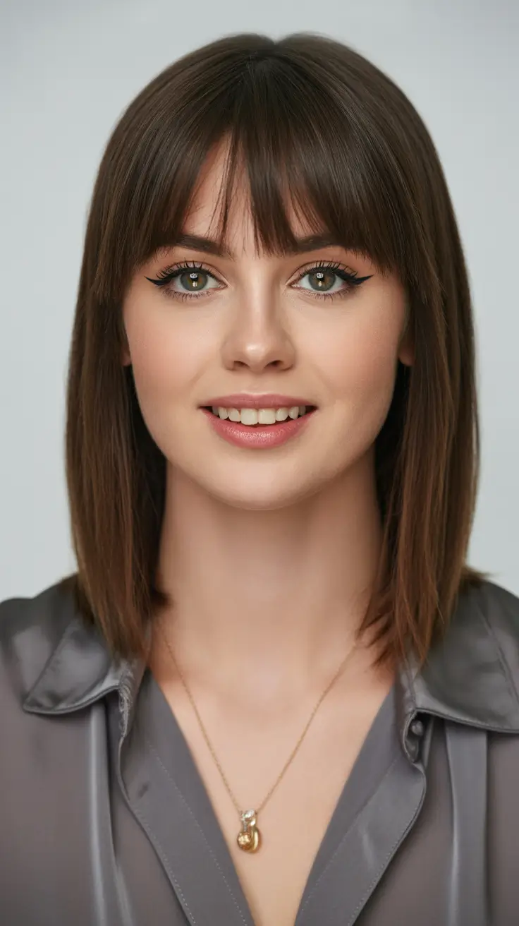 21 Straight hairstyle ideas 2026 Feathered Fringe Straight Medium Crop