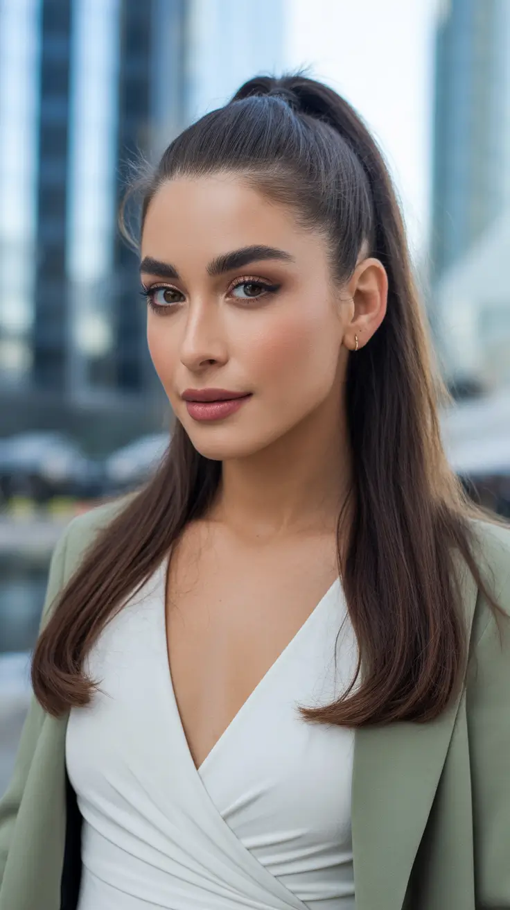 21 Straight hairstyle ideas 2026 Elegant High Half-Up Straight Blend