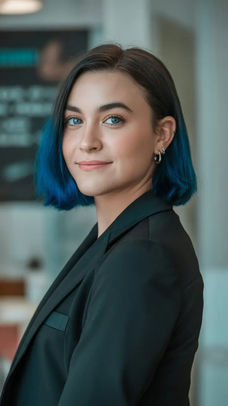 21 Straight hairstyle ideas 2026 Blue-Dipped Short Edge Statement