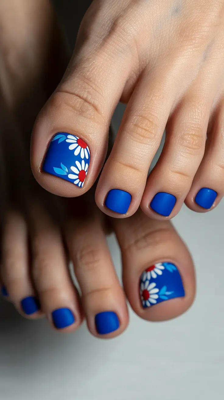 toe nails pedicure Bright Blue Blooms
