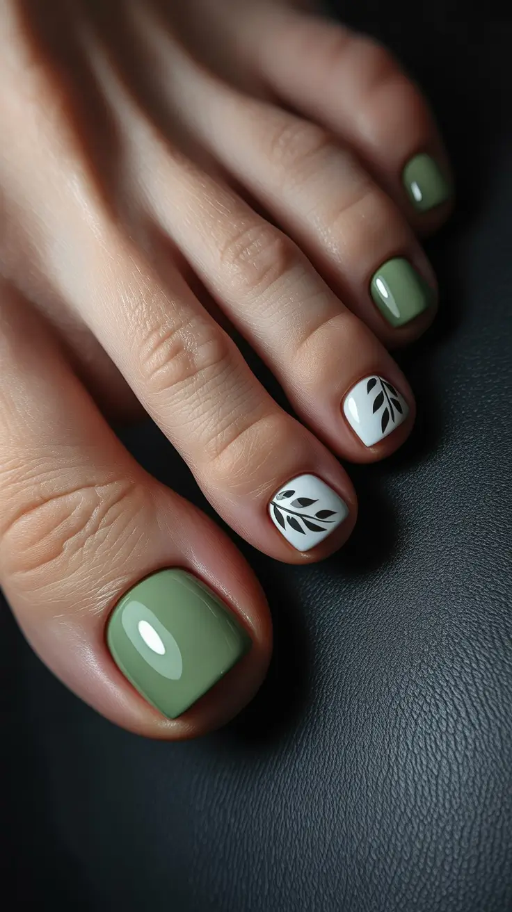 toe nails pedicure Olive Calm With Botanical Accents