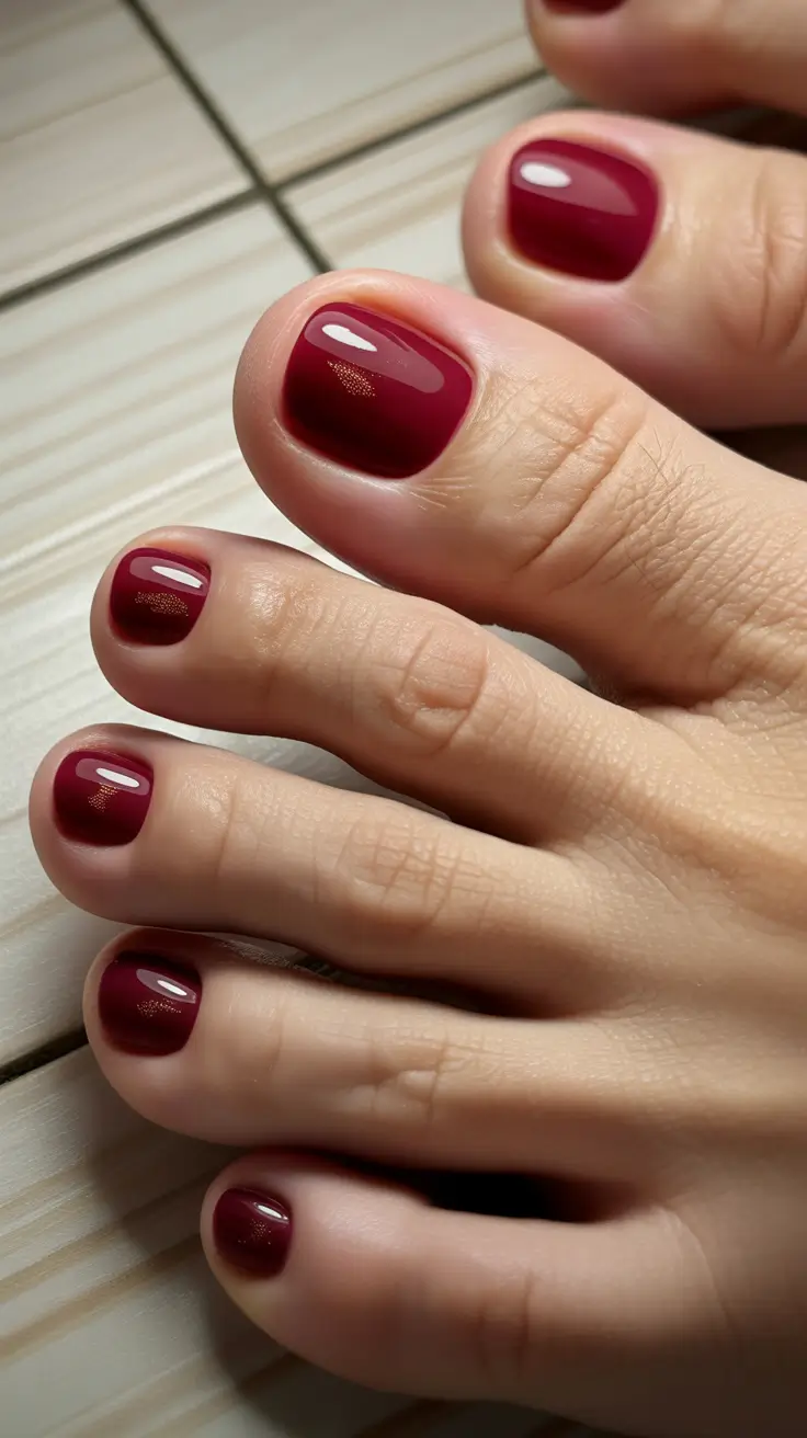 toe nails pedicure Classic Deep Red Gloss