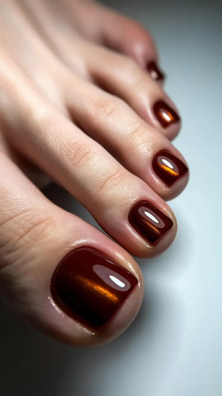 toe nails pedicure Cinnamon Bronze Cat-Eye Glow