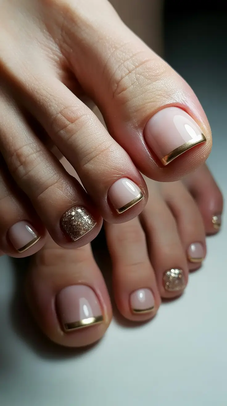 toe nails pedicure Minimal Nude With a Luxe Gold Edge