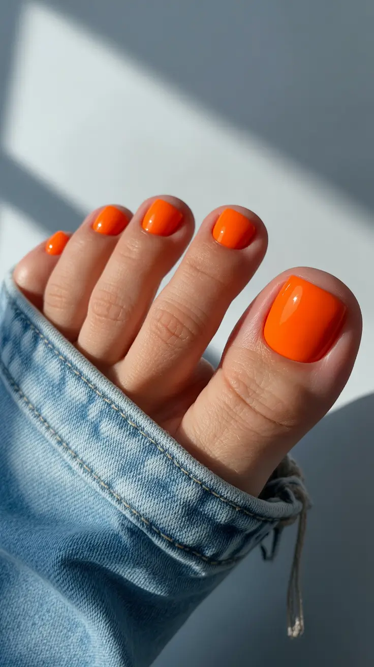 toe nails pedicure Neon Orange Pop