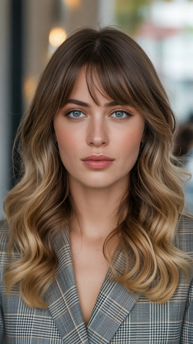 2026 Soft Copper Waves with Long Curtain Bangs