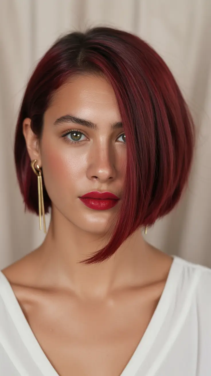 2026 Velvet Red Asymmetrical Bob