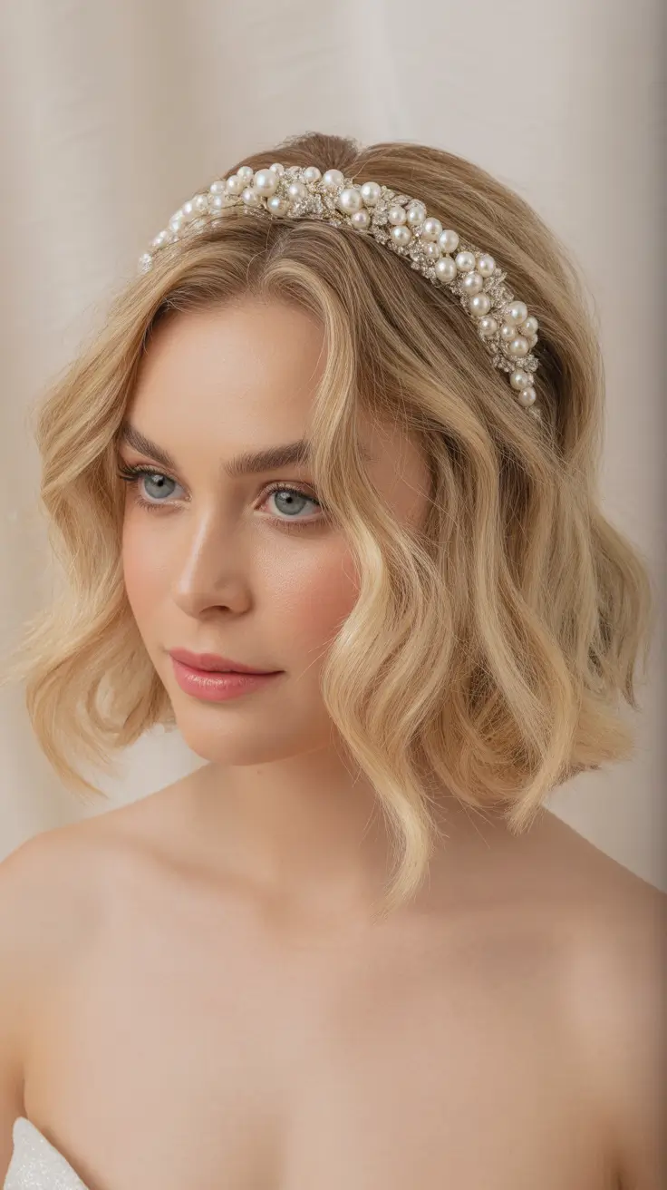 Wedding-hairstyles-2026-Pearl-Trimmed-Wavy-Bob-for-Sweet-Modern-Romance