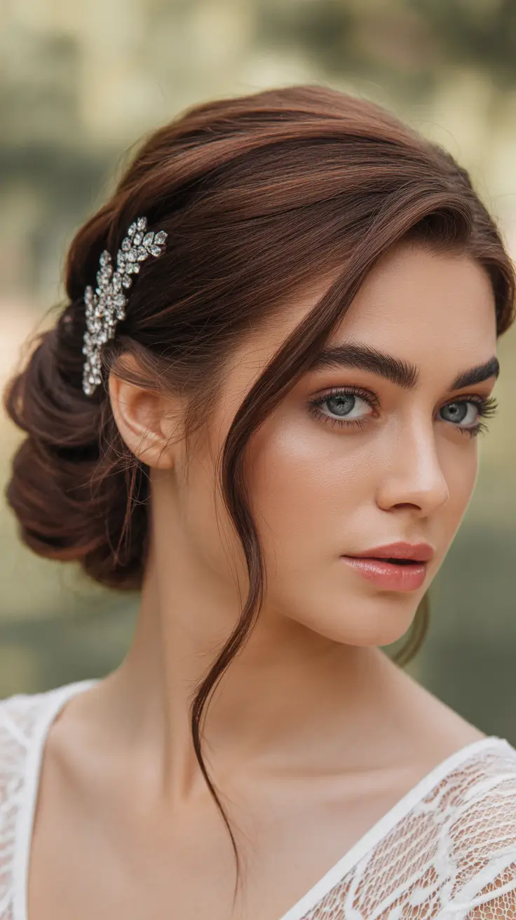 Wedding-hairstyles-2026-Low-Textured-Bun-With-Romantic-Tendrils