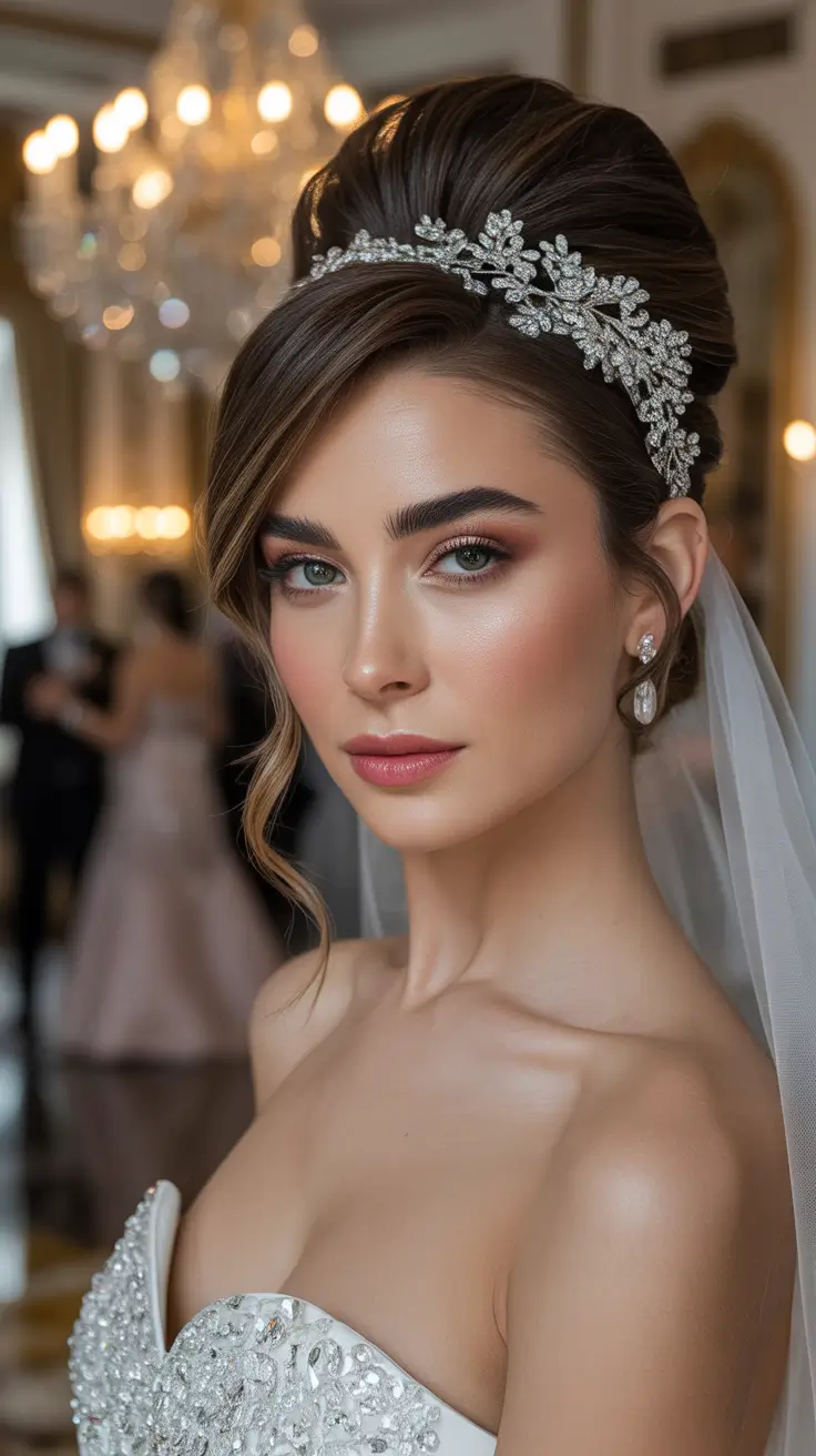 Wedding-hairstyles-2026-Voluminous-Crown-Updo-With-Statement-Headband