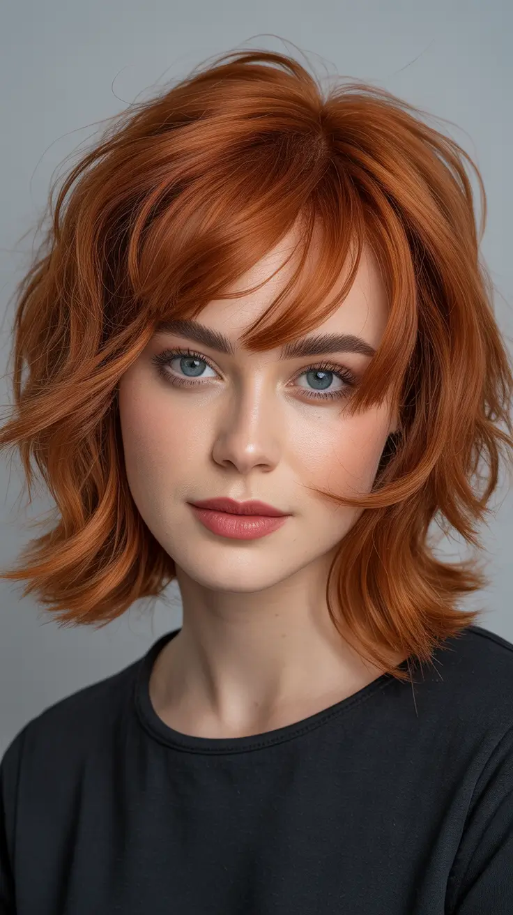 wolf haircut Vibrant Copper Wolf Cut With Tousled Body