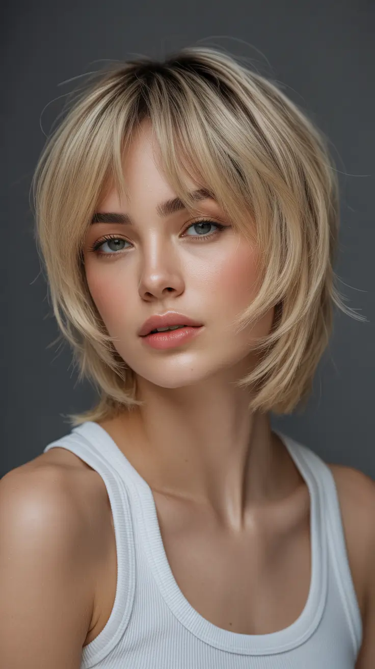 wolf haircut Soft Blonde Layered Wolf Cut With Lightweight Fringe