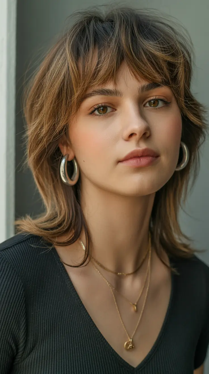 wolf haircut Softly Layered Wolf Cut With Warm Caramel Dimension