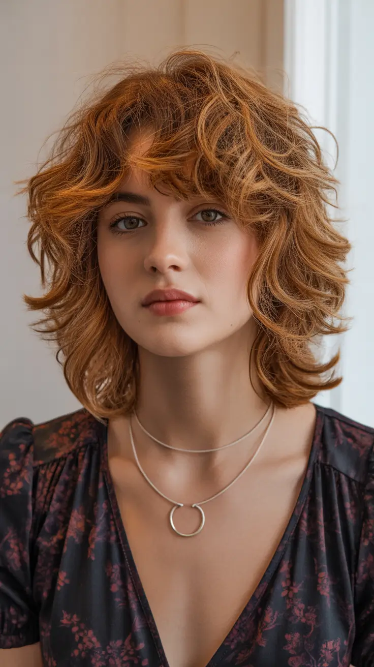 wolf haircut Spiraled Ginger Wolf Cut With Playful Texture