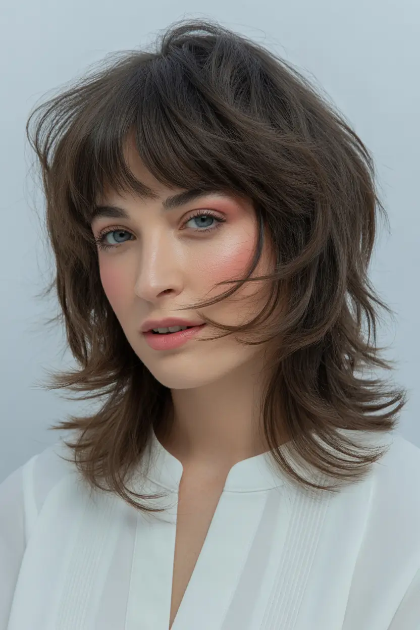 wolf haircut Wispy Crown Wolf Cut With Wind-Swept Layers