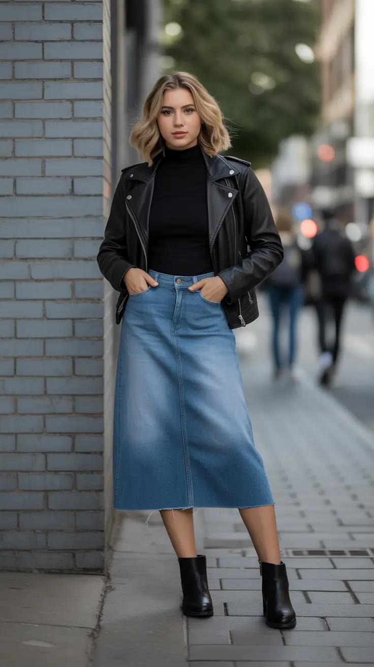 chicago spring outfits 2026 - Classic Black Moto Meets Everyday Denim Ease