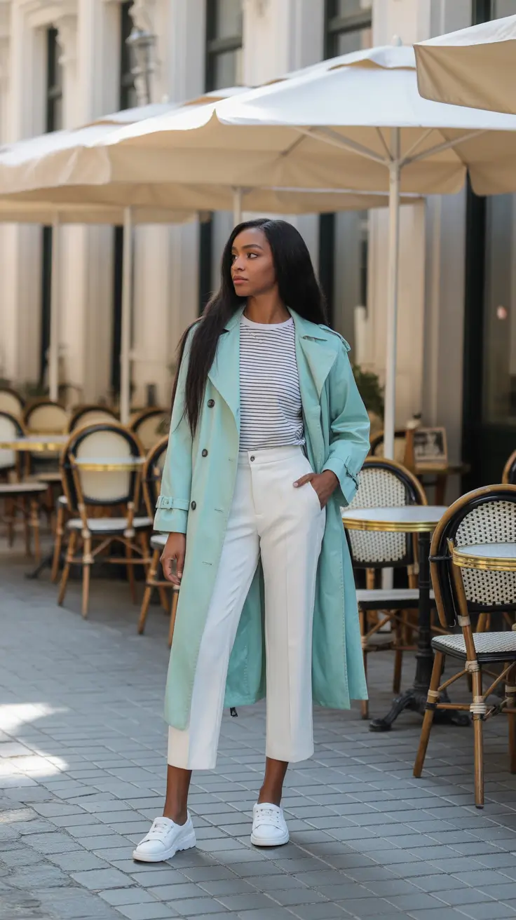 Spring Striped Ease With a Fresh Mint Trench