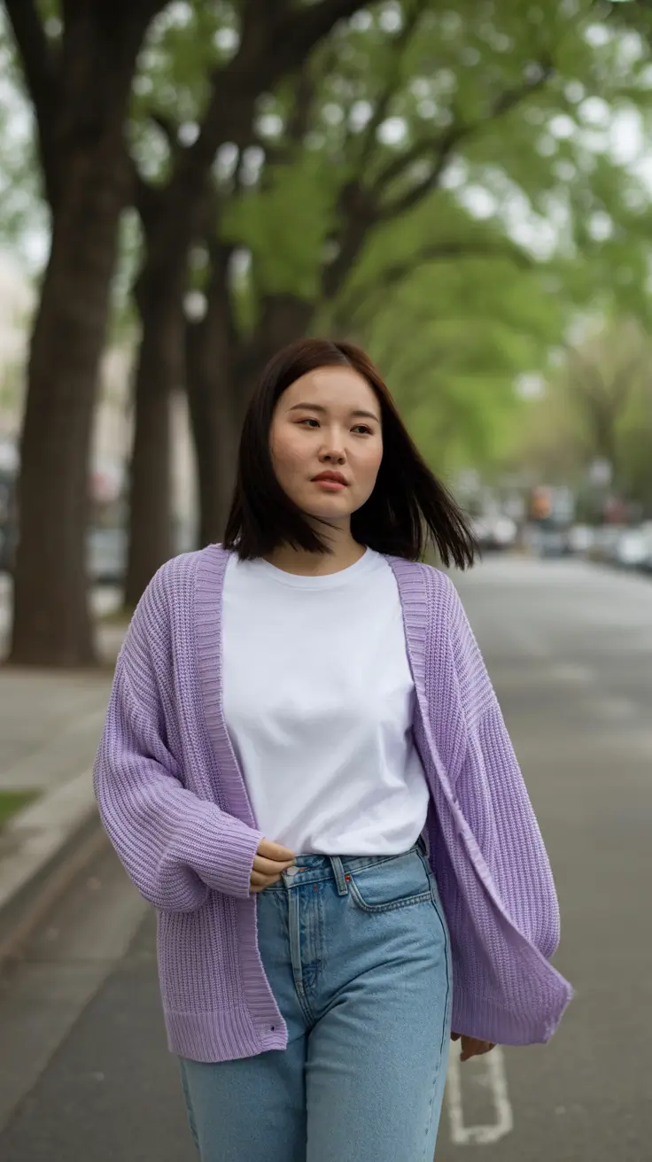 Spring Lavender Cardigan and Easy Denim Energy