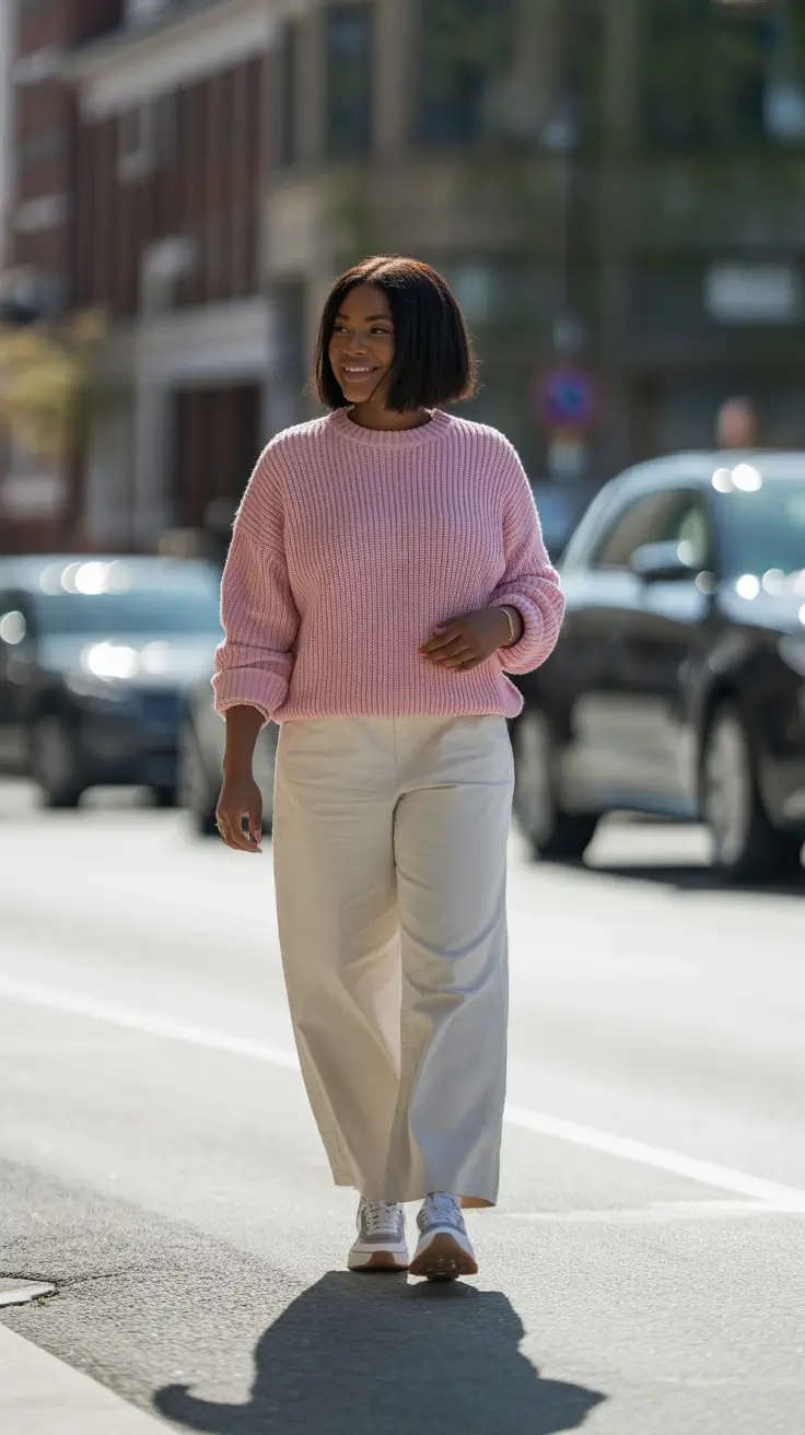 Spring Pink Knits and Creamy Wide-Leg Ease