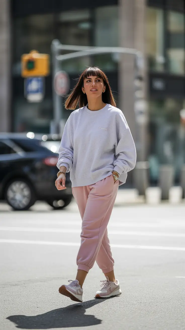 Spring Soft Greys and Blush Joggers for a Gentle Urban Rhythm