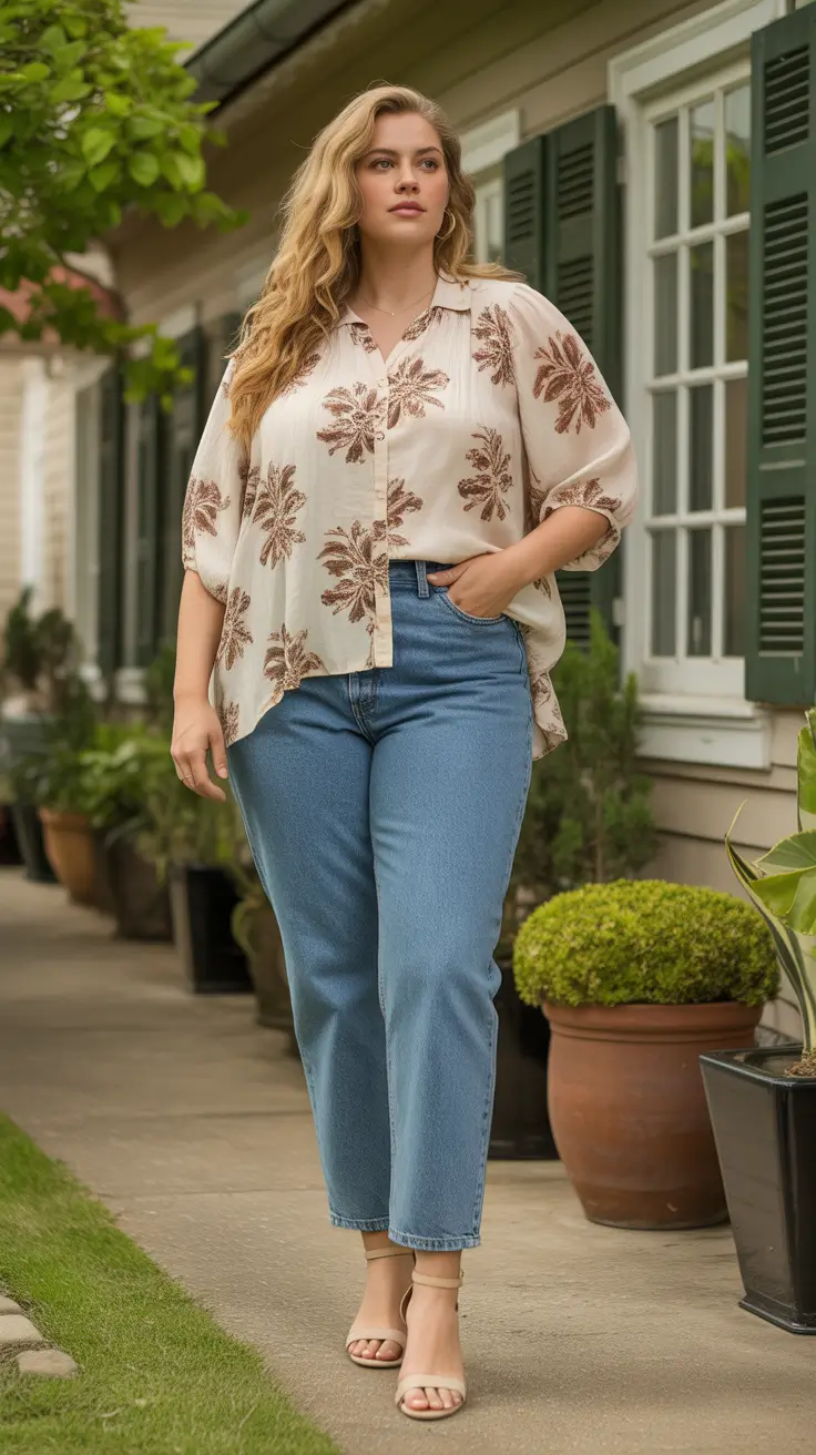 Ideas 2026 Soft Botanical Blouse With Easy Spring Denim