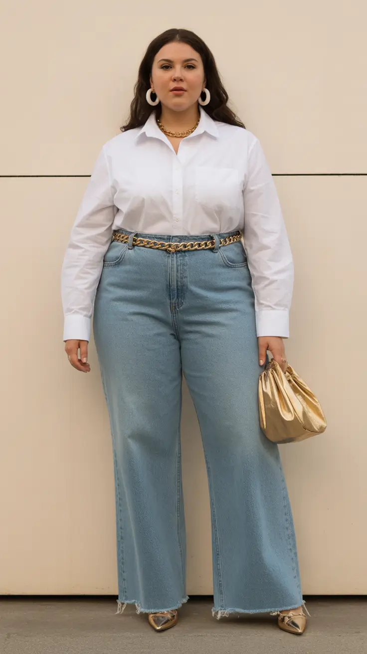 Ideas 2026 Gold-Accented Denim With Crisp Modern White