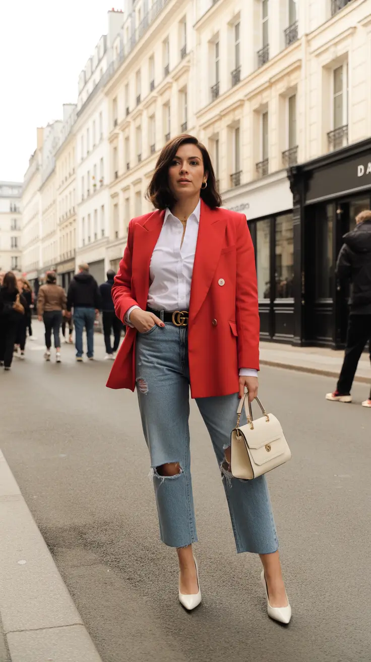 Ideas 2026 Parisian Red-Blazer Twist With Cropped Denim