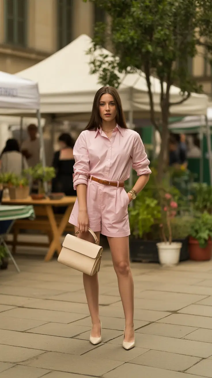 Topic-2026-Blush-Shirt-Elegance-With-Tailored-Spring-Shorts