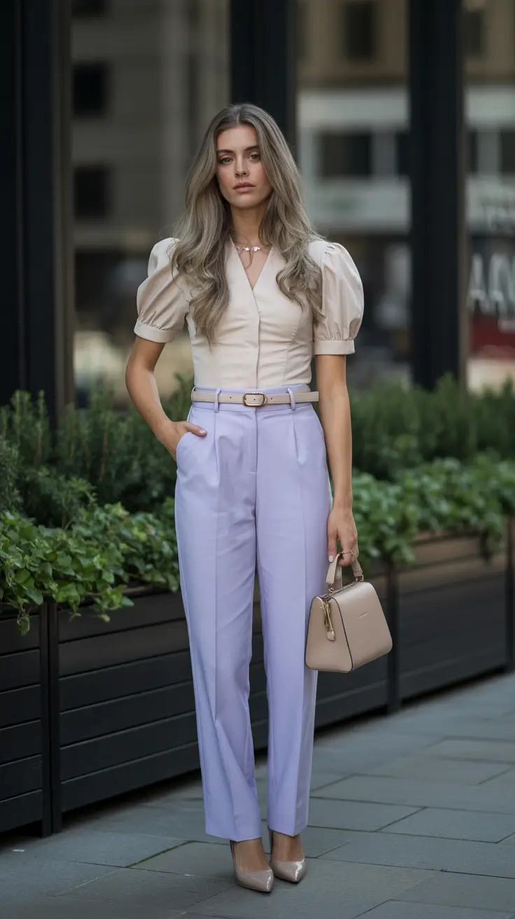 old money spring outfits with 2026 Lavender Tailoring With a Sculpted Neutral Top