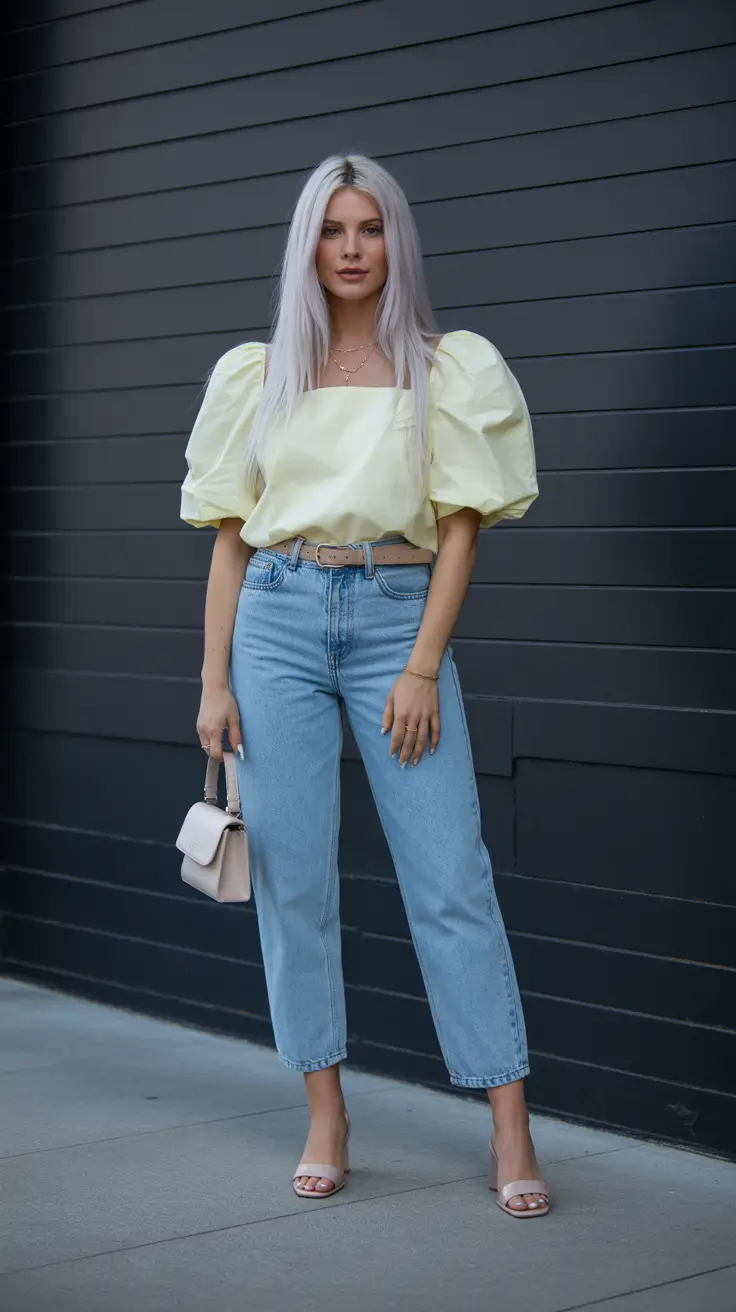 old money spring outfits with 2026 Light Yellow Volume With Easy Blue Denim