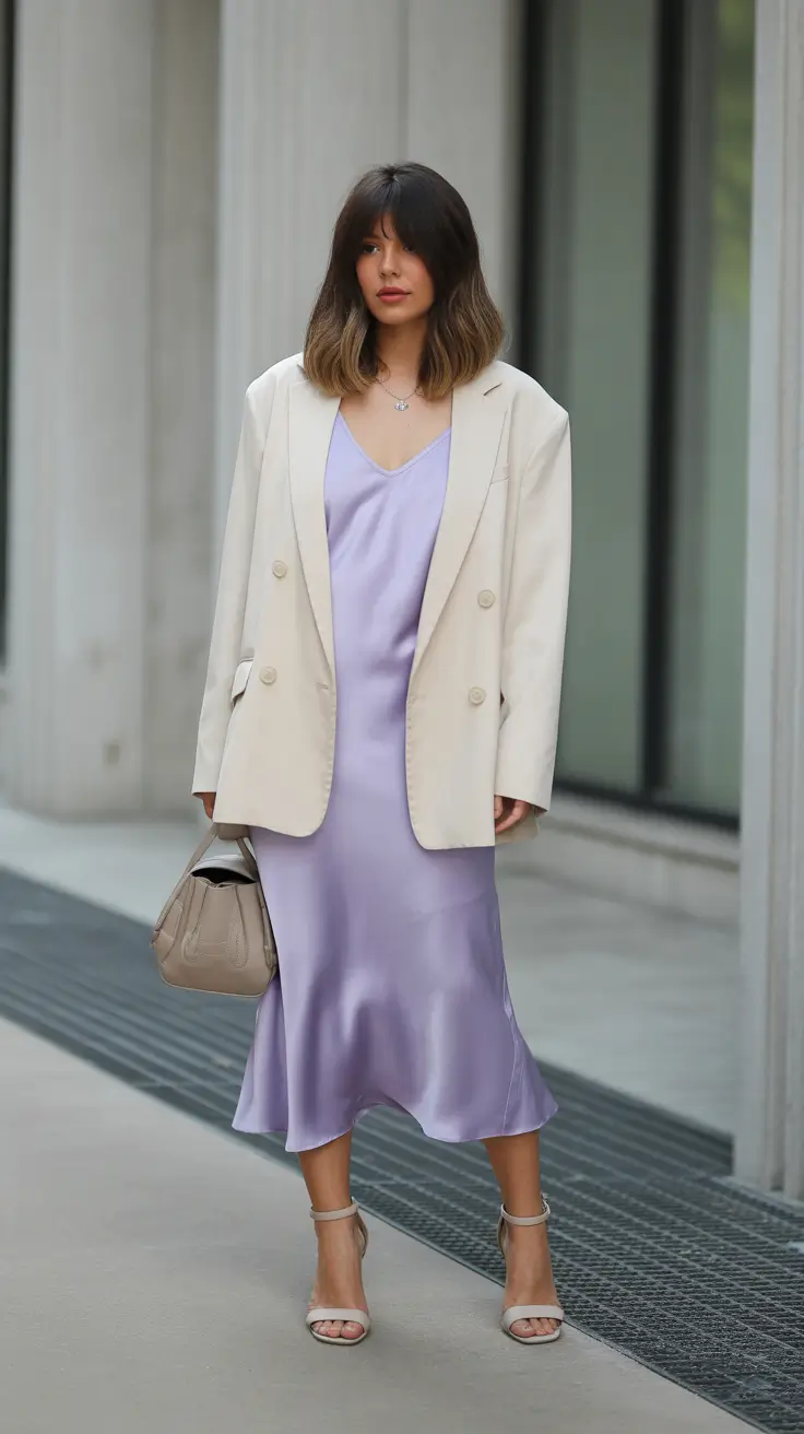 old money spring outfits with 2026 Lavender Silk Elegance Anchored With a Tailored Blazer