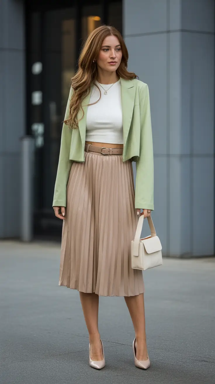 old money spring outfits with 2026 Mint Blazer Calm With Pleated Neutrals