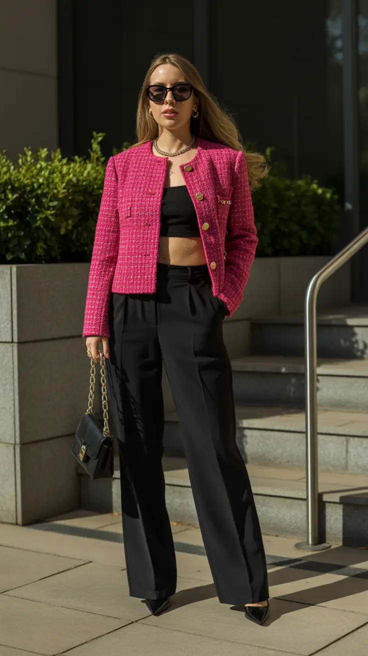 Old money - Fuchsia Tweed Boldness Anchored in Classic Tailoring