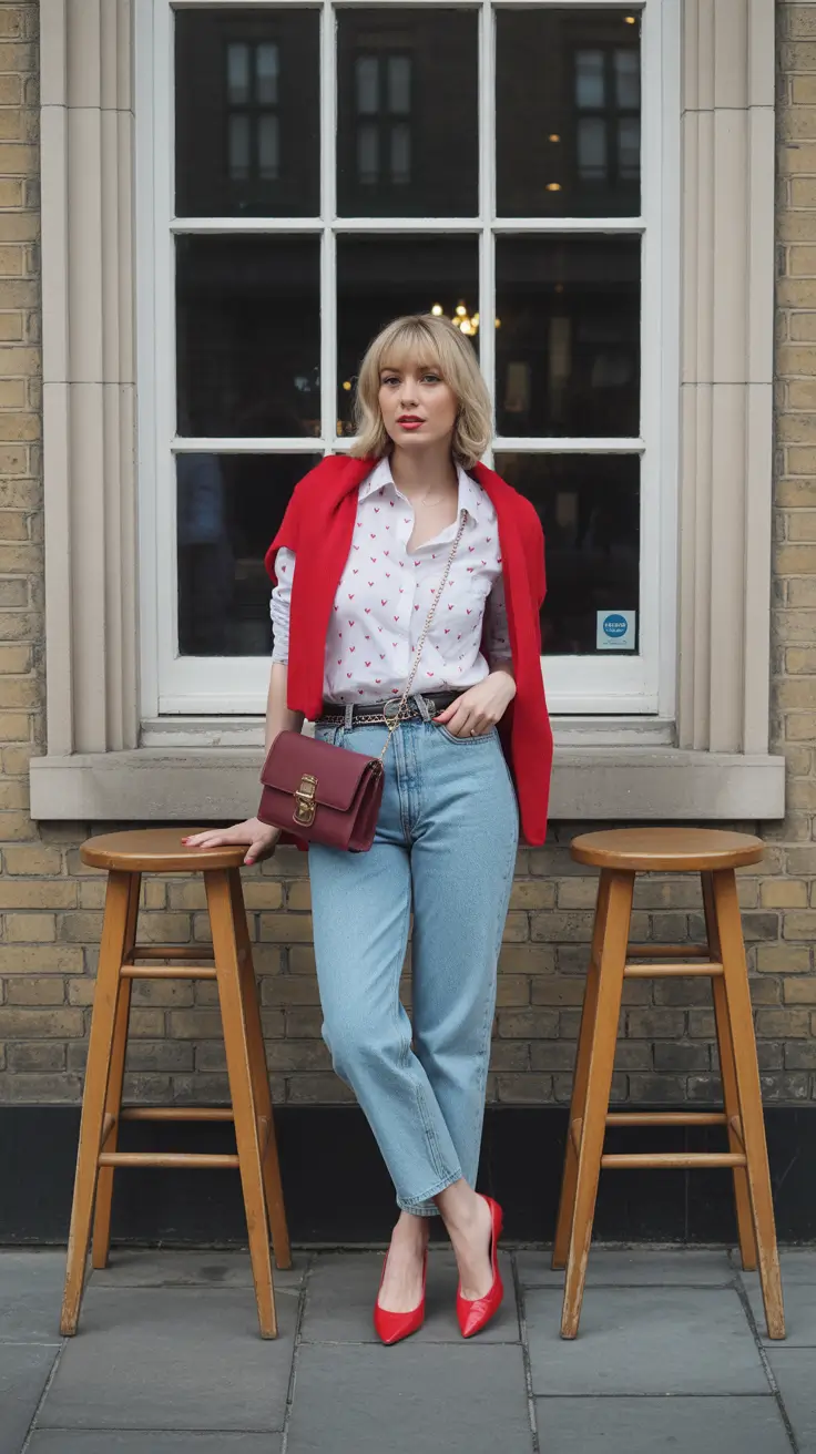 Old money - Cherry Red Accents Over Clean Denim