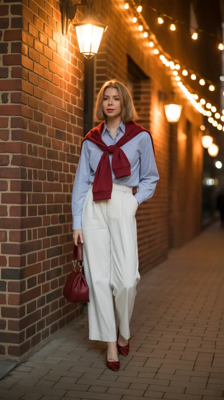 Old money - Burgundy Layers with Tailored Ivory Trousers