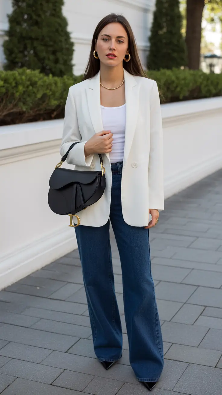 Old money - Cream Blazer Structure with Dark Denim Balance