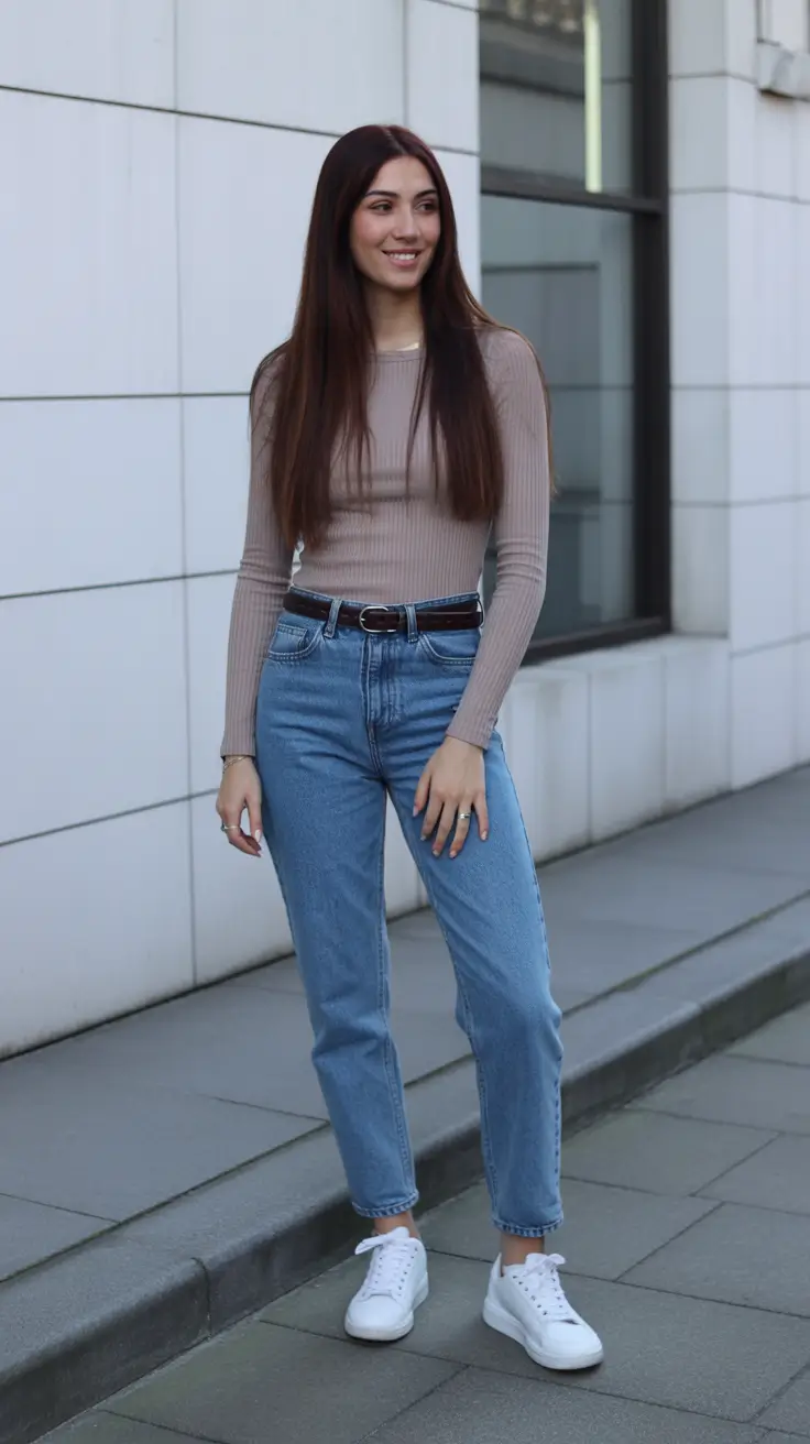 spring outfit with sneakers 2026 Soft Neutrals and Clean Denim Confidence