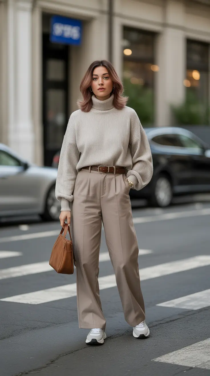 spring outfit with sneakers 2026 Structured Knit Warmth With Tailored Neutral Ease