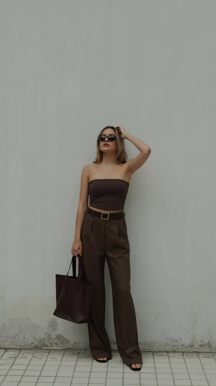 dreamy spring birthday outfit 2026 Minimalist Tube Top and Tailored Pants for Cool-Girl Spring Energy