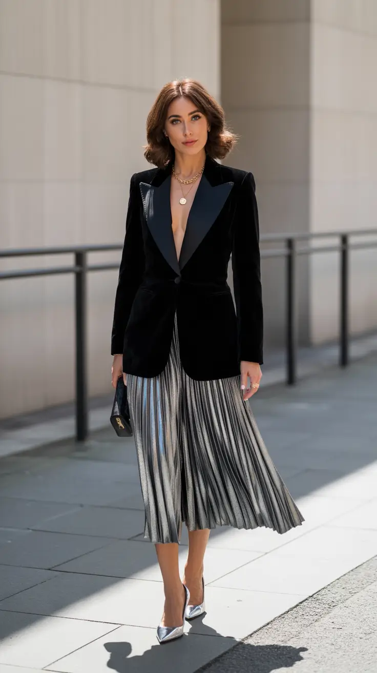 dreamy spring birthday outfit 2026 Metallic Movement and Evening Sophistication